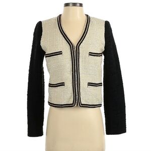 Mango Tweed Blazer Gold Chain Detail size XS Feminine Color Block Blazer